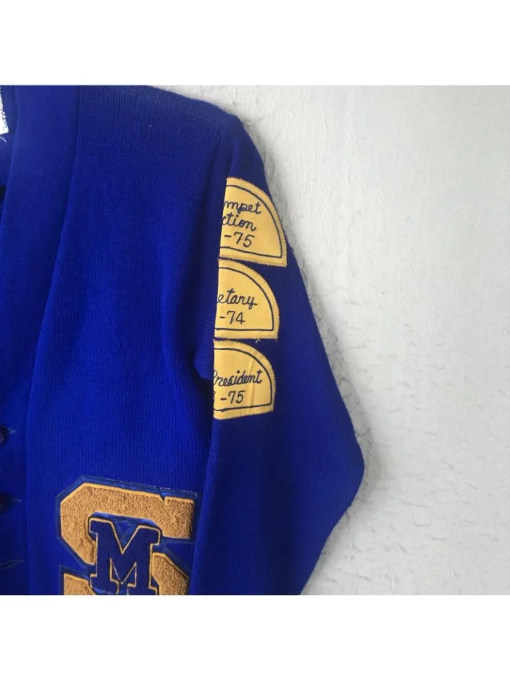 Vintage Varsity Cardigan Sweater Mens Small Blue Letterman 70s Academia Preppy